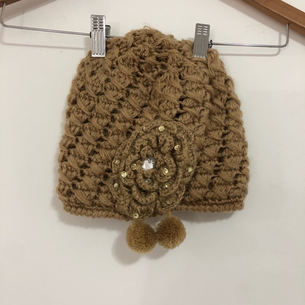Vintage 1950s Hand Knitted Alpaca Hat with Flower